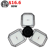 Energy Saving ETL approved CRI80 80W 100W LED deformable garage light with adjustable panels